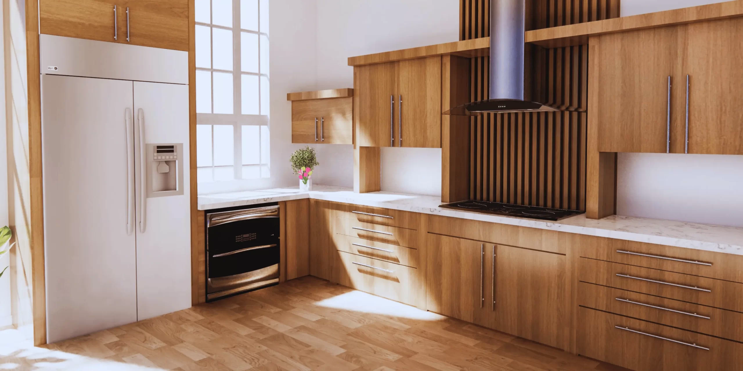 Detalle de cocina con isla y almacenaje optimizado